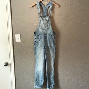 LEI Distressed Denim Overalls